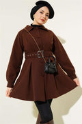 Belted Short Cashmere Coat Bitter Brown