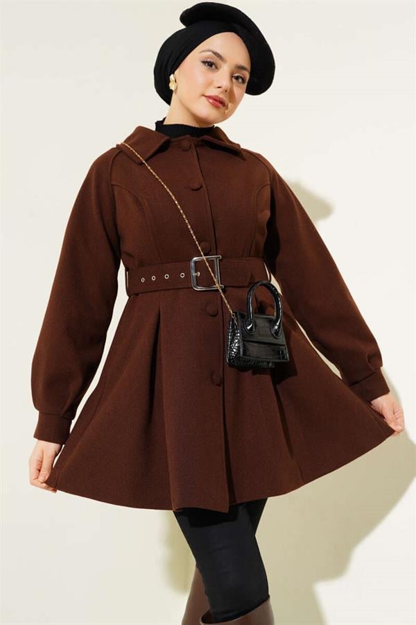Belted Short Cashmere Coat Bitter Brown