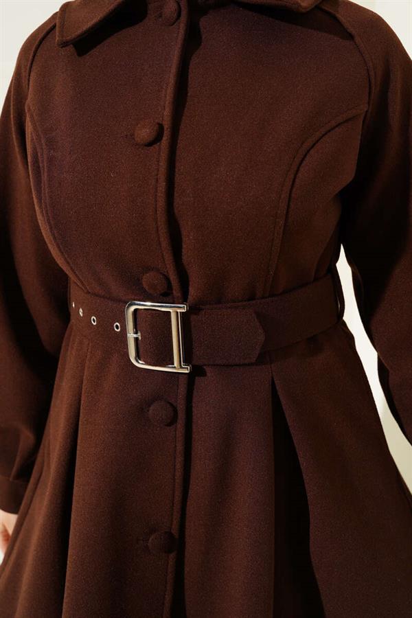 Belted Short Cashmere Coat Bitter Brown