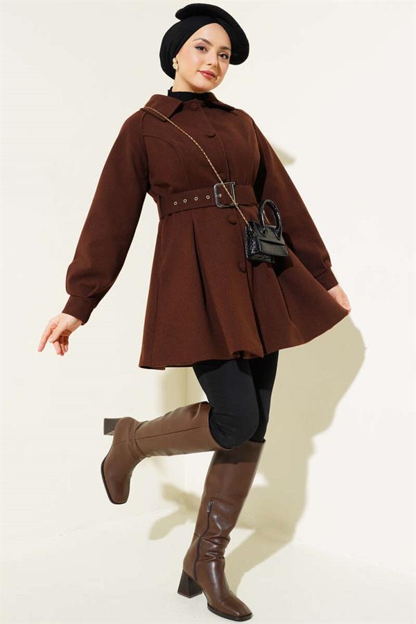 Belted Short Cashmere Coat Bitter Brown