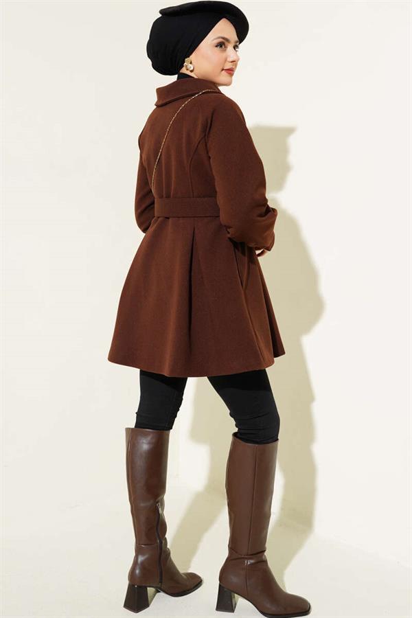 Belted Short Cashmere Coat Bitter Brown