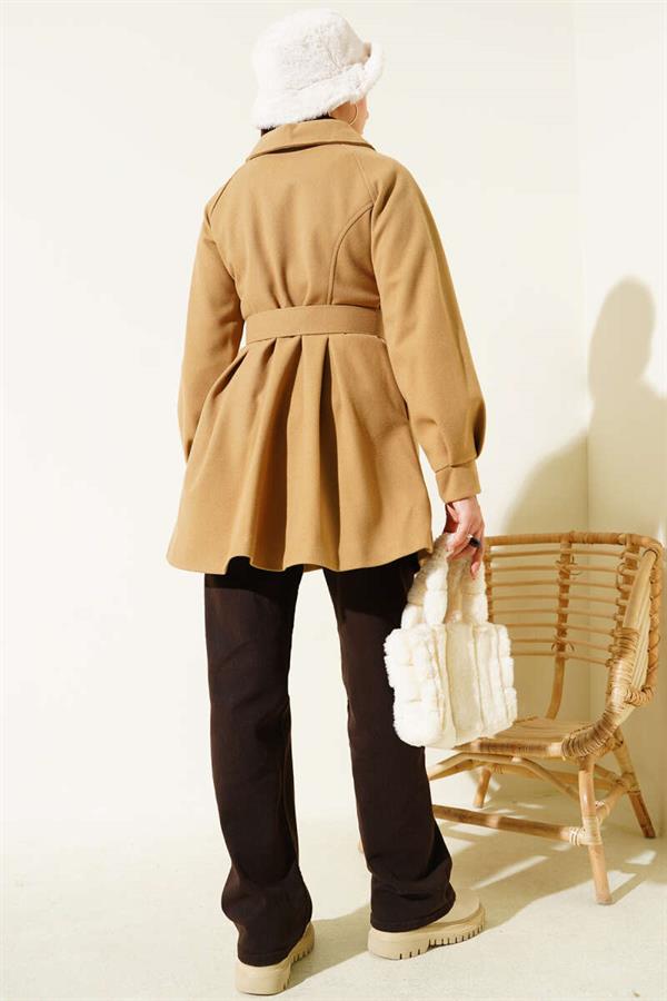 Belted Short Cashmere Coat Camel