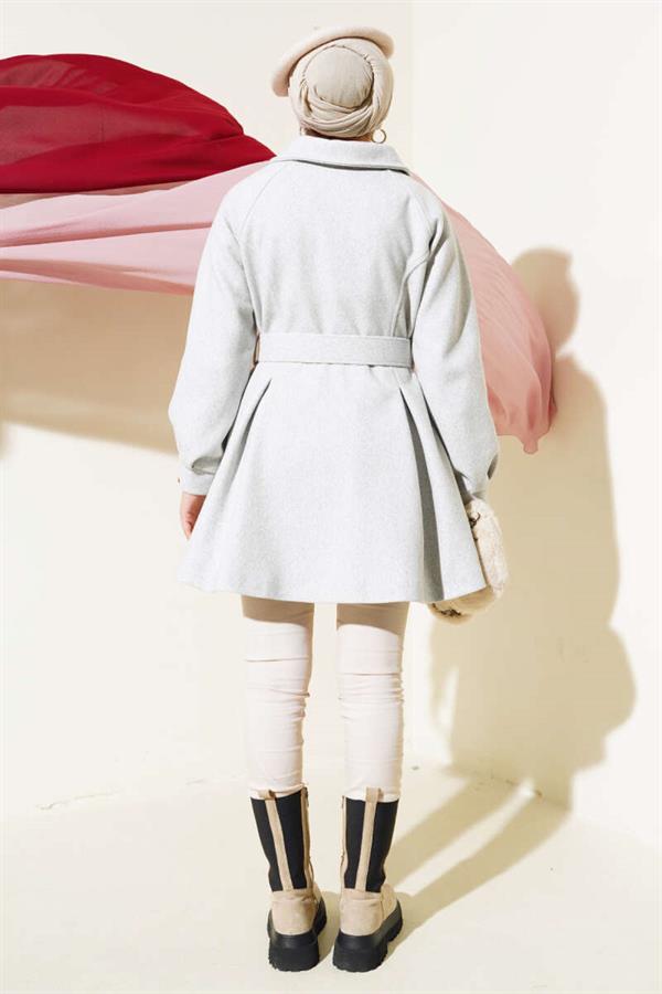 Belted Short Cashmere Coat Gray