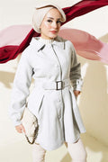 Belted Short Cashmere Coat Gray