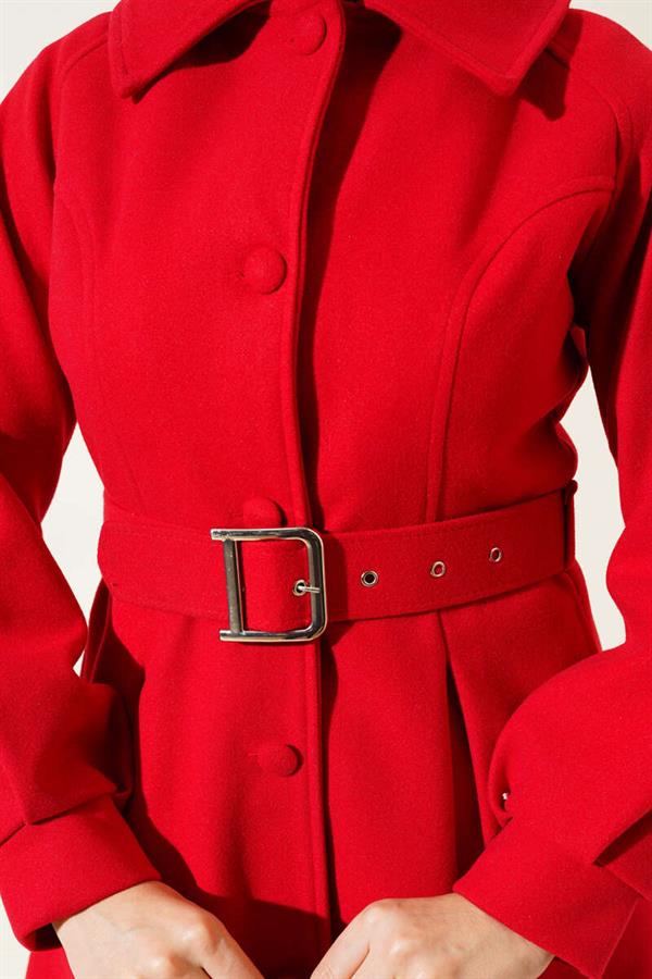 Belted Short Cashmere Coat Red