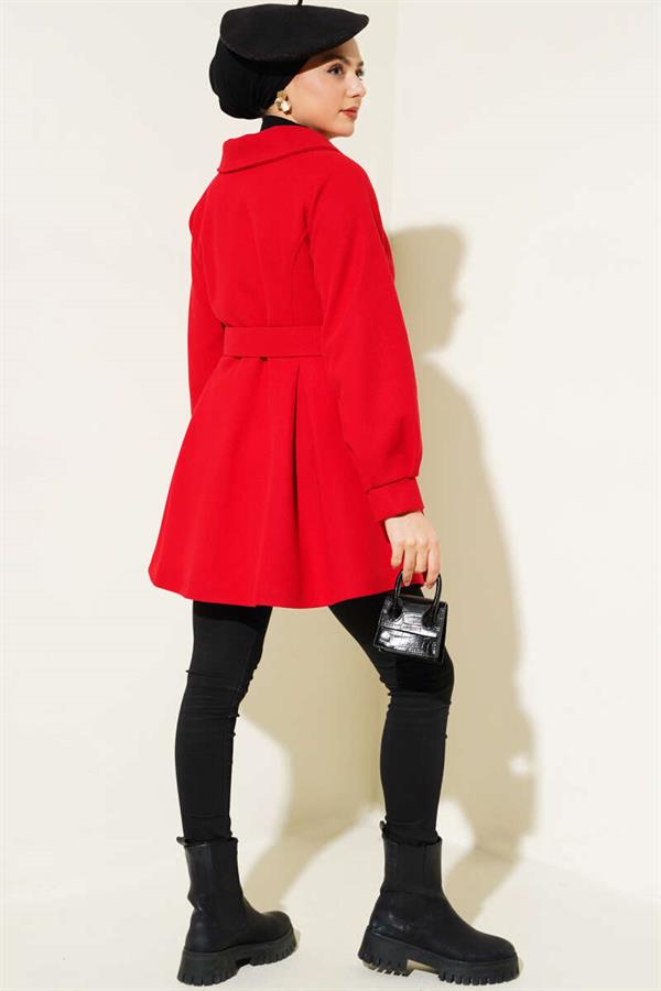 Belted Short Cashmere Coat Red