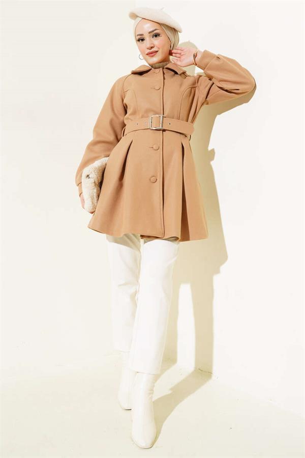 Belted Short Cashmere Coat Latte