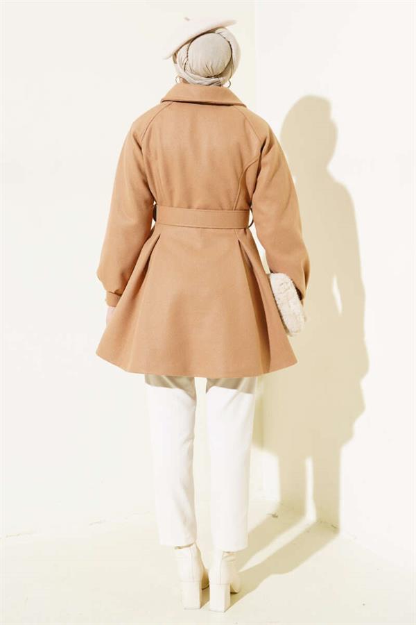Belted Short Cashmere Coat Latte