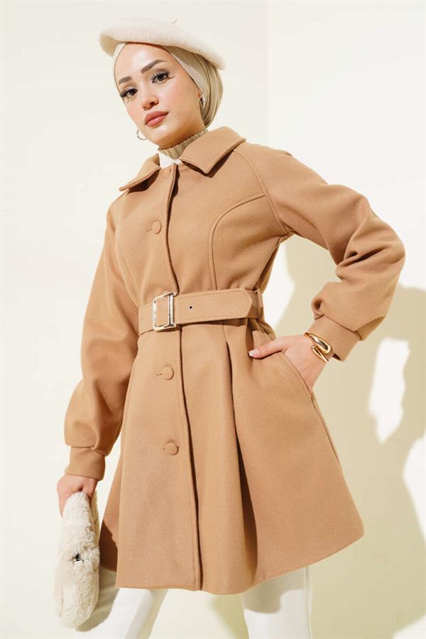 Belted Short Cashmere Coat Latte