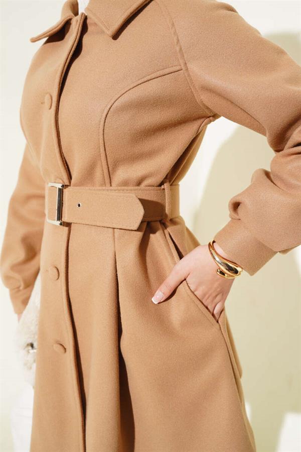 Belted Short Cashmere Coat Latte