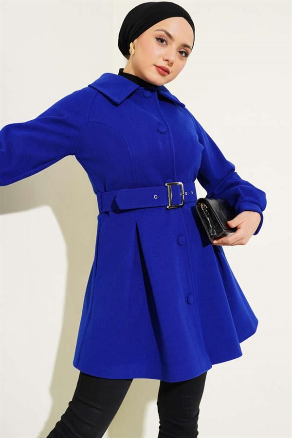 Belted Short Cashmere Coat Saxe