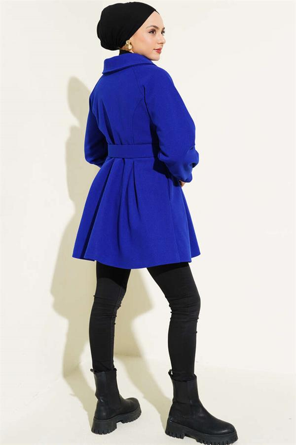 Belted Short Cashmere Coat Saxe