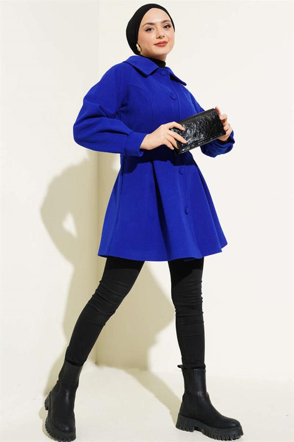 Belted Short Cashmere Coat Saxe