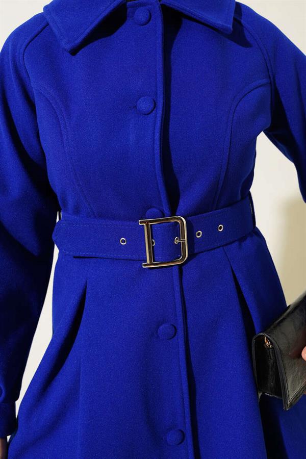 Belted Short Cashmere Coat Saxe