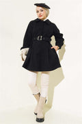 Belted Short Cashmere Coat Black