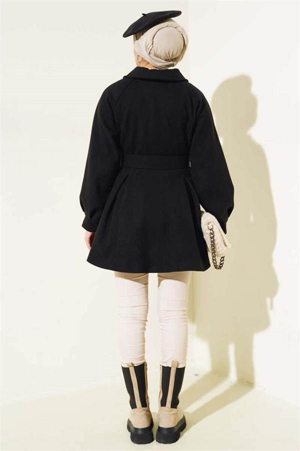 Belted Short Cashmere Coat Black