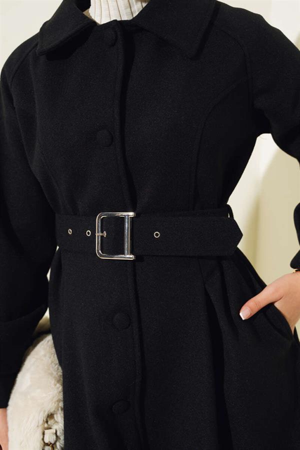 Belted Short Cashmere Coat Black