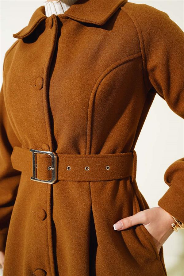 Belted Short Cashmere Coat Tan