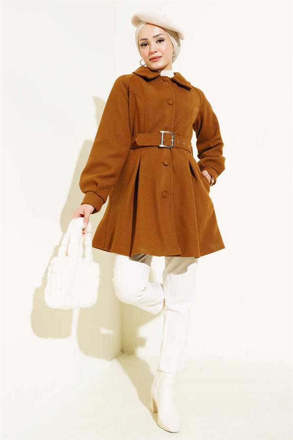 Belted Short Cashmere Coat Tan