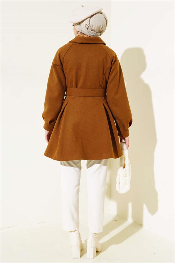 Belted Short Cashmere Coat Tan