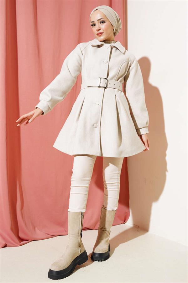 Belted Short Cashmere Coat Stone