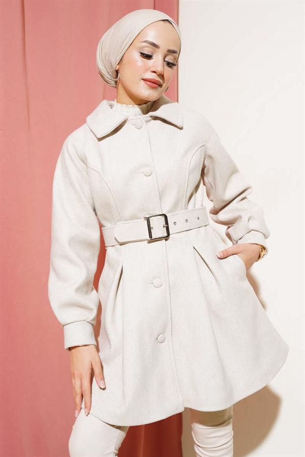 Belted Short Cashmere Coat Stone