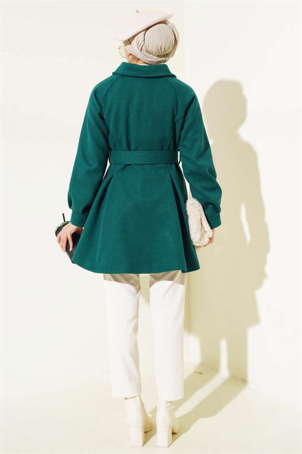 Belted Short Cashmere Coat Emerald