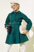 Belted Short Cashmere Coat Emerald