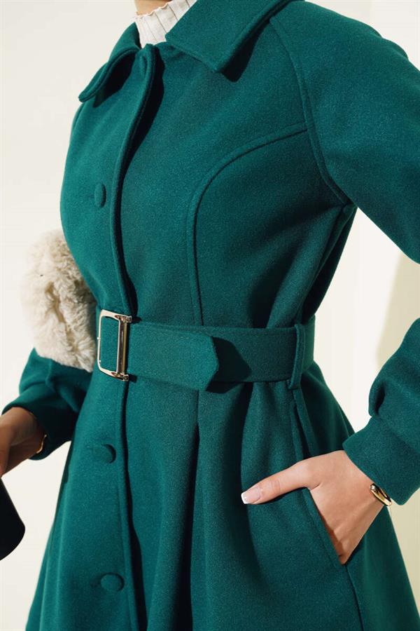 Belted Short Cashmere Coat Emerald