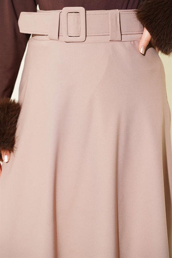 Belted Flared Double Skirt Beige