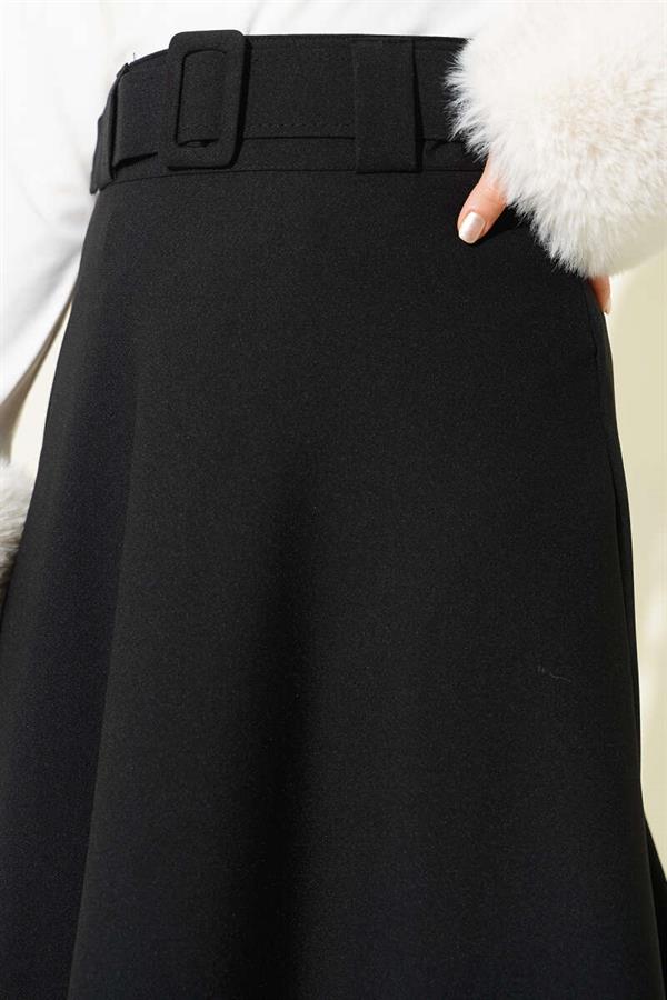 Belted Flared Double Skirt Black