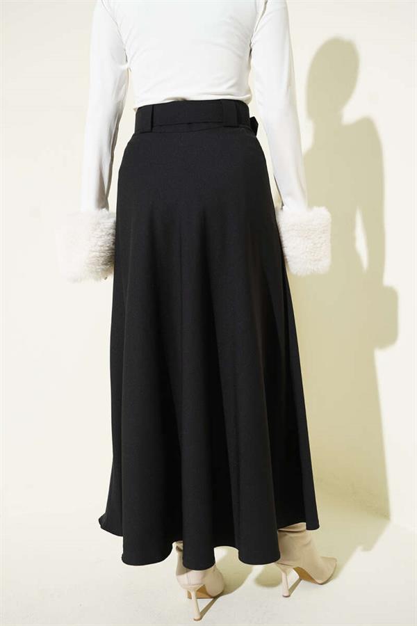 Belted Flared Double Skirt Black