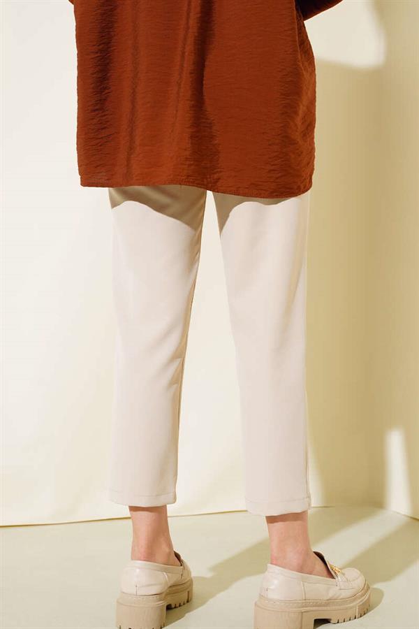 Belted Fabric Trousers with Buckle Beige