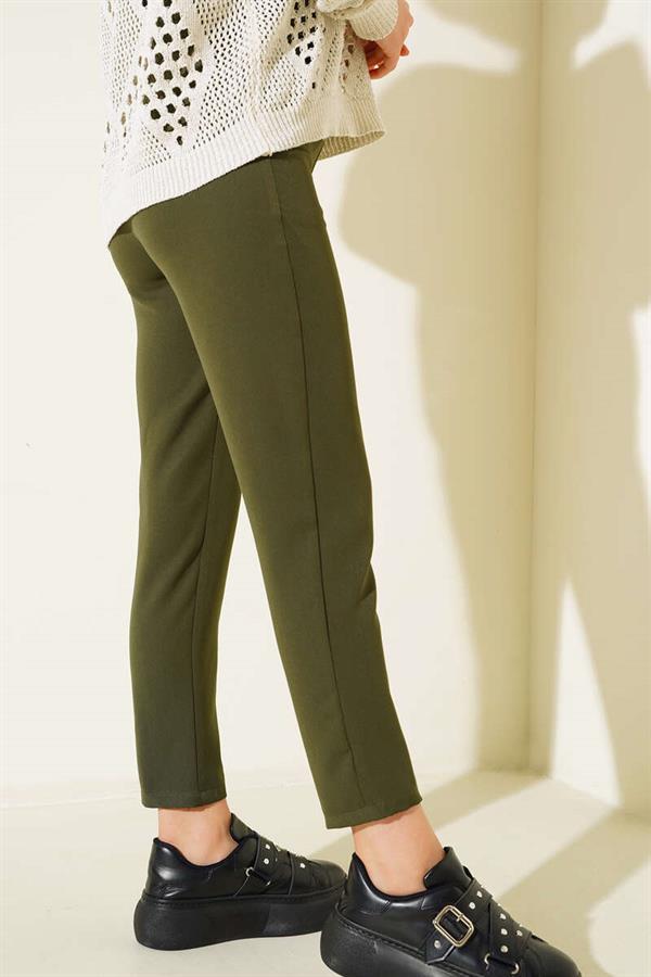 Belted, Hook-and-Loop Fabric Trousers in Khaki