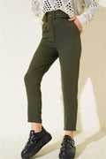 Belted, Hook-and-Loop Fabric Trousers in Khaki