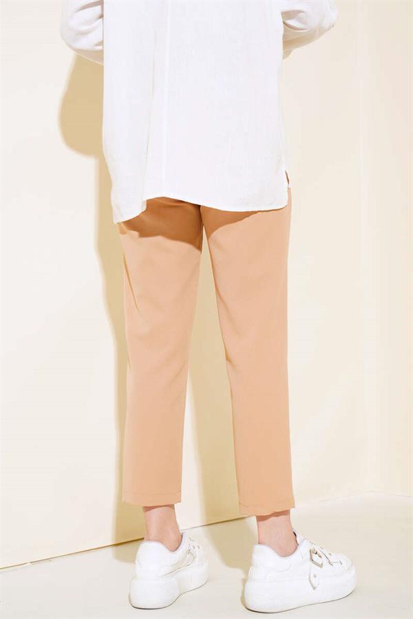 Belted Fabric Trousers with Buckles Latte