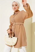Belted Crinkle Shirt Latte