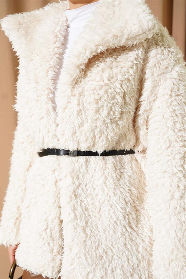 Belted Lamb Coat Ecru