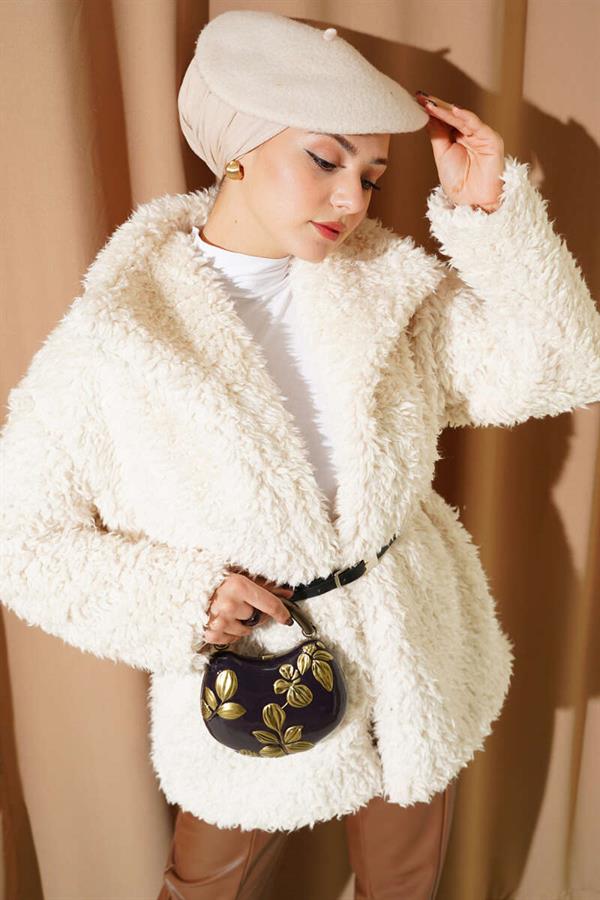 Belted Lamb Coat Ecru