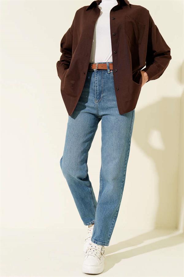 Belted Mom Jeans Light Blue