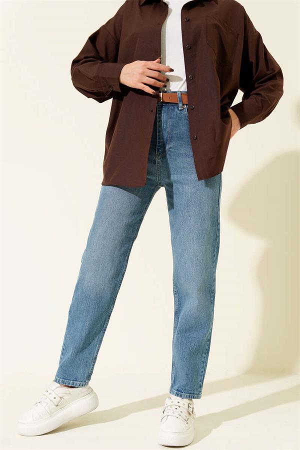 Belted Mom Jeans Light Blue