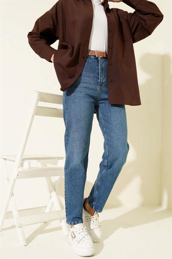 Belted Mom Jeans Blue