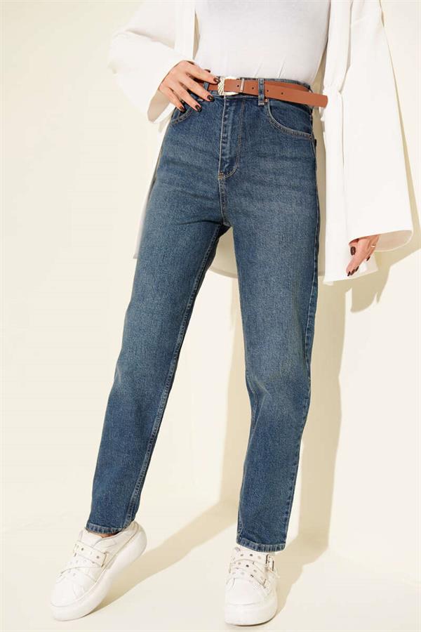Belted Mom Jeans Trousers Tintli