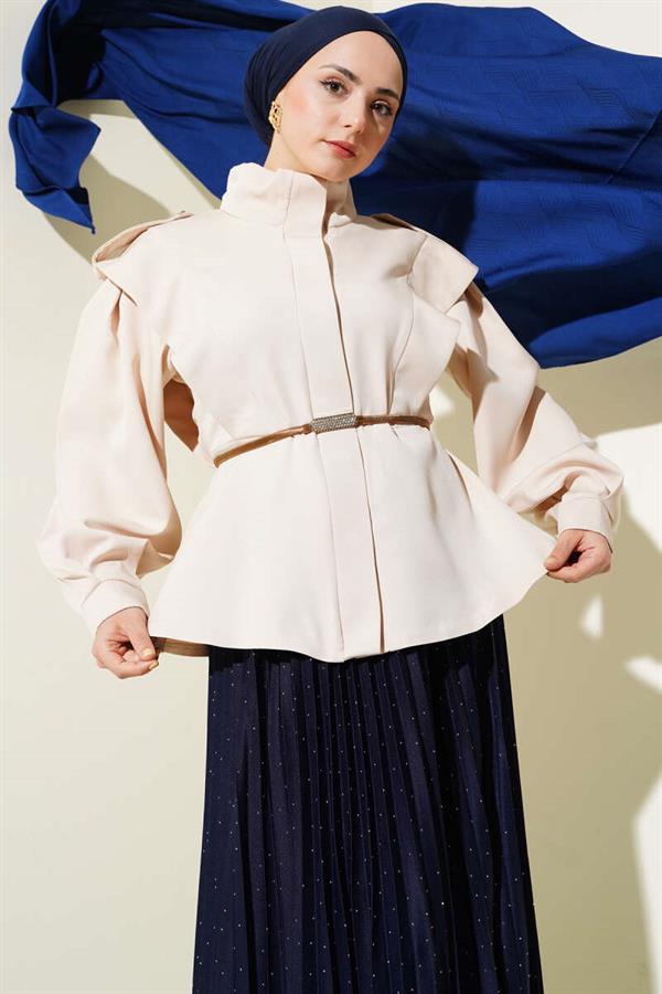 Belted Shoulder Epaulette Jacket Beige