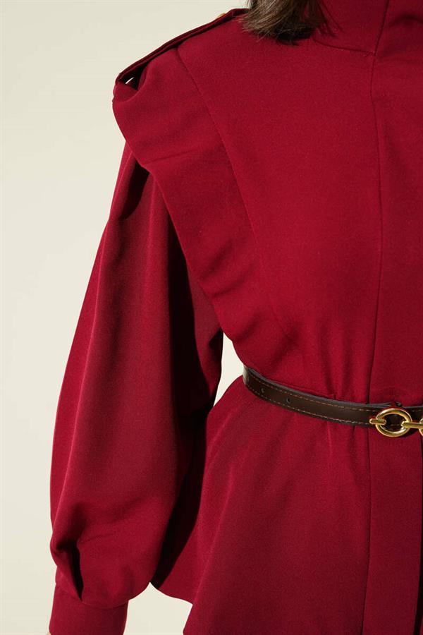 Burgundy Jacket with Belted Shoulder Epaulets