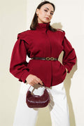 Burgundy Jacket with Belted Shoulder Epaulets