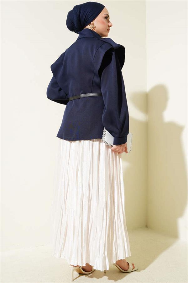 Navy Blue Jacket with Belted Shoulder Epaulets