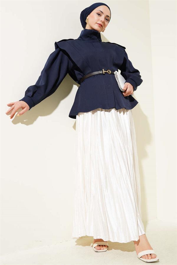 Navy Blue Jacket with Belted Shoulder Epaulets