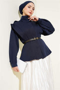 Navy Blue Jacket with Belted Shoulder Epaulets