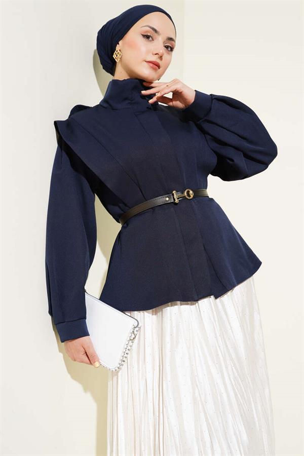 Navy Blue Jacket with Belted Shoulder Epaulets